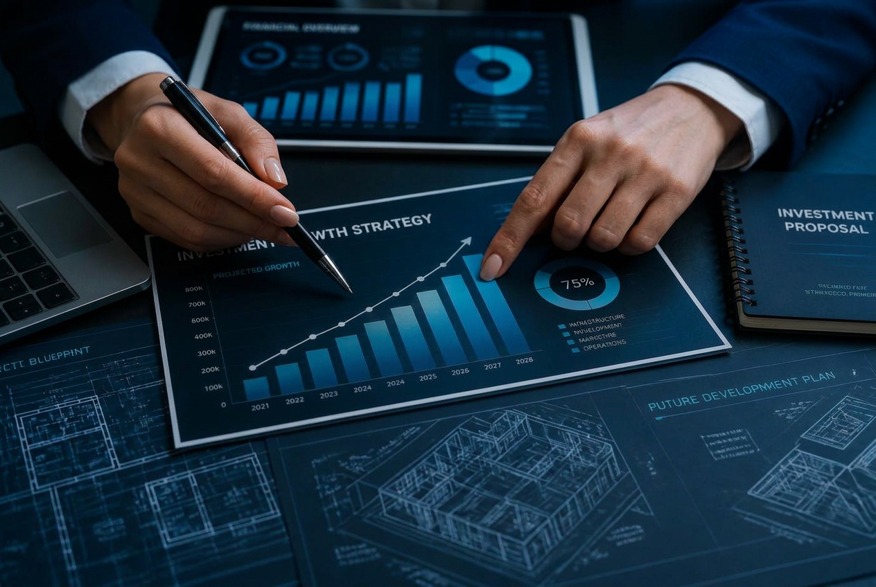 Análise de um plano de investimento com gráficos de crescimento